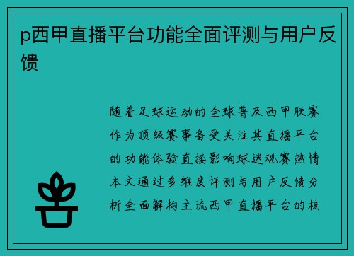 p西甲直播平台功能全面评测与用户反馈